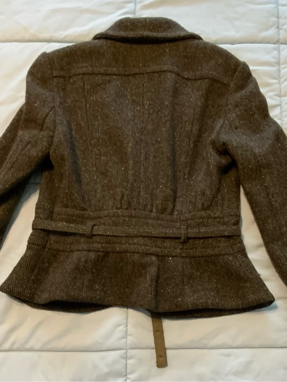 Banana Republic Petite 2P Green Brown Wool Blend Tie-Belt Lined Peplum Jacket - Picture 4 of 8
